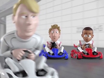 Une course de karting avec les pilotes McLaren en dessin animé